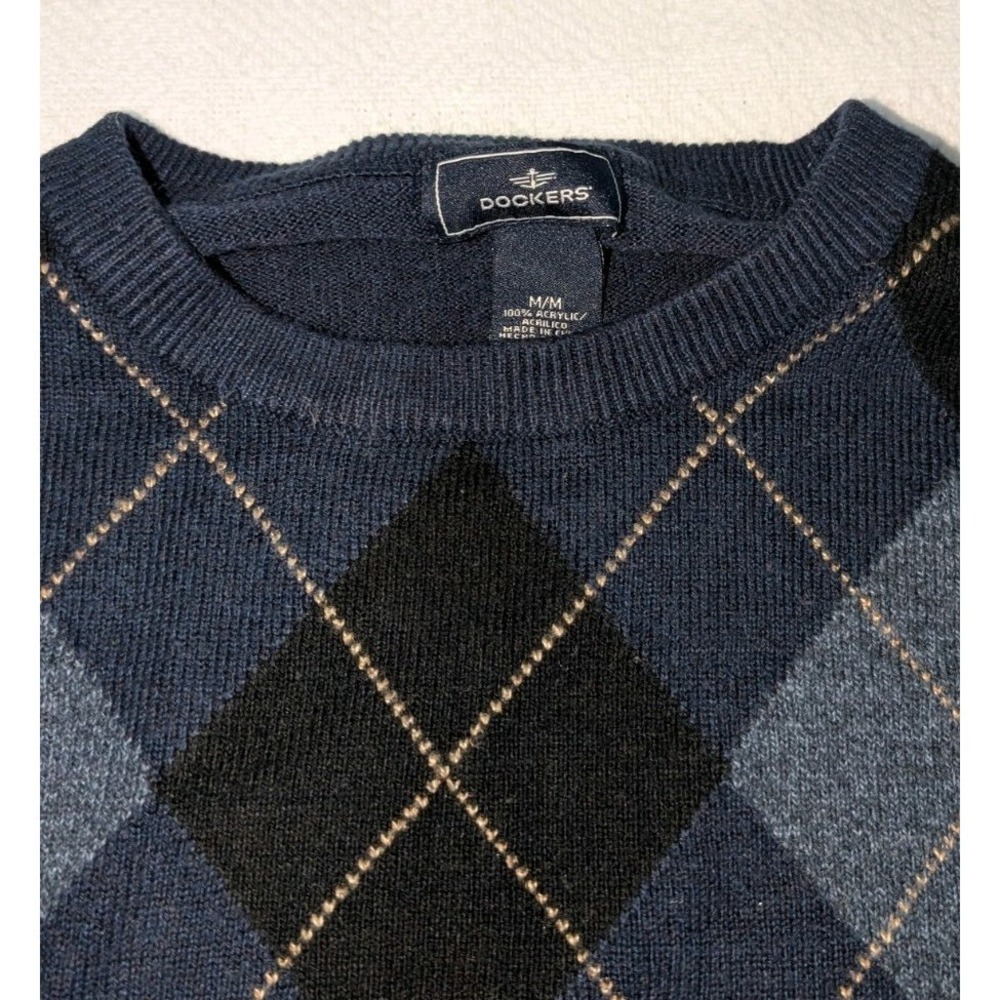 Dockers Men's Medium Navy Argyle Sweater Preppy Fall Weather